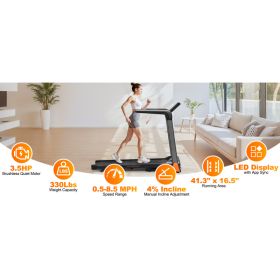 Folding Treadmill 3.5 Horsepower 0.5-8.5MPH 330LBS Capacity LED Display Foldable Walking Pad Treadmill For Home