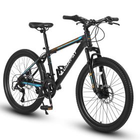 S26102 26 Inch Mountain Bike, Shimano 21 Speeds With Mechanical Disc Brakes, High-Carbon Steel Frame, Suspension Bikes Mountain Bicycle For Teenagers (Option: Black Blue)