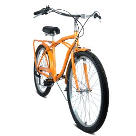A26265B 26 Inch 7-Speed Beach Cruiser Bike For Men & Women High-Tensile Steel Frame & Lightweight Alloy Wheels With V-Brakes Multiple Colors For Leisu (Option: GOLDWHITE)