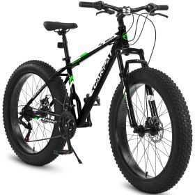 S26109 Elecony 26 Inch Fat Tire Bike Youth Full Shimano 21 Speed Mountain Bike, Dual Disc Brake, High-Carbon Steel Frame, Front Suspension, Mountain T (Option: Black)