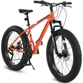 S26109 Elecony 26 Inch Fat Tire Bike Adult&Youth Full Shimano 21 Speed Mountain Bike, Dual Disc Brake, High-Carbon Steel Frame, Front Suspension, Moun (Option: Orange)