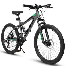 A2760 27.5 Inch Full Suspension Mountain Bike, Front And Rear Dual Shock Absorbers, Mechanical Disc Brakes, 21-Speed, Suitable For Men And Women, Idea (Option: Grey)