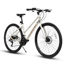 A28250 700Cx35 Road Bike With Aluminum Alloy Wheels, 21-Speed Gear System, Disc Brakes, Wide Tires Ideal For Urban Commuting And Student Transportatio (Option: Cream)